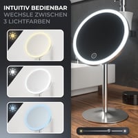 Oglindă cosmetică Ovimar Bogo argintie cu iluminare încorporată, reîncărcabilă, oglindă de machiaj cu picior și mărire 5x, rotativă la 360 de grade pentru baie 2