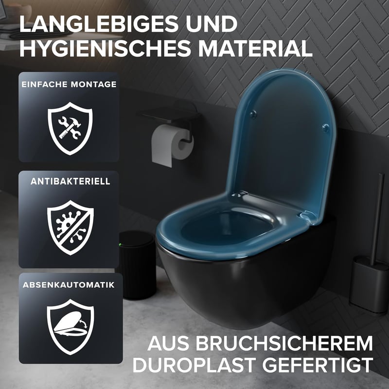 Ovimar D alakú WC ülőke fekete duroplast soft-close mechanizmussal