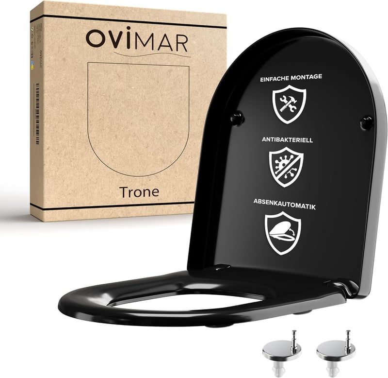 Ovimar D alakú WC ülőke fekete duroplast soft-close mechanizmussal
