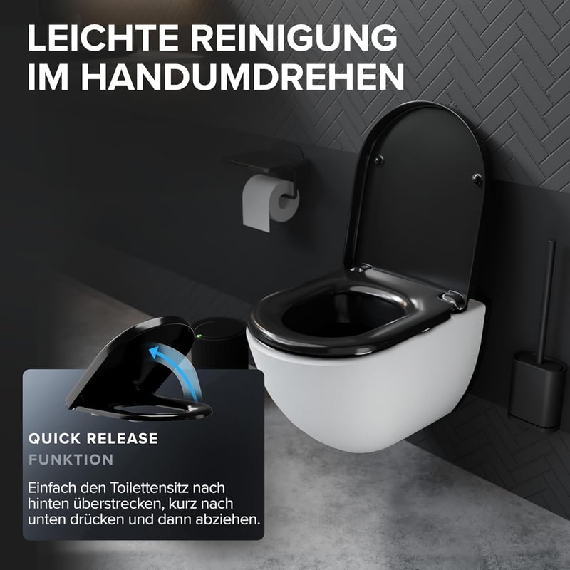 Ovimar D alakú WC ülőke fekete duroplast soft-close mechanizmussal