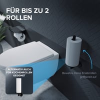 Suport pentru hârtie igienică Ovimar, negru mat, oțel inoxidabil și sticlă neagră, pentru baie, montare pe perete fără găurire, autoadeziv, pentru 2 role 2