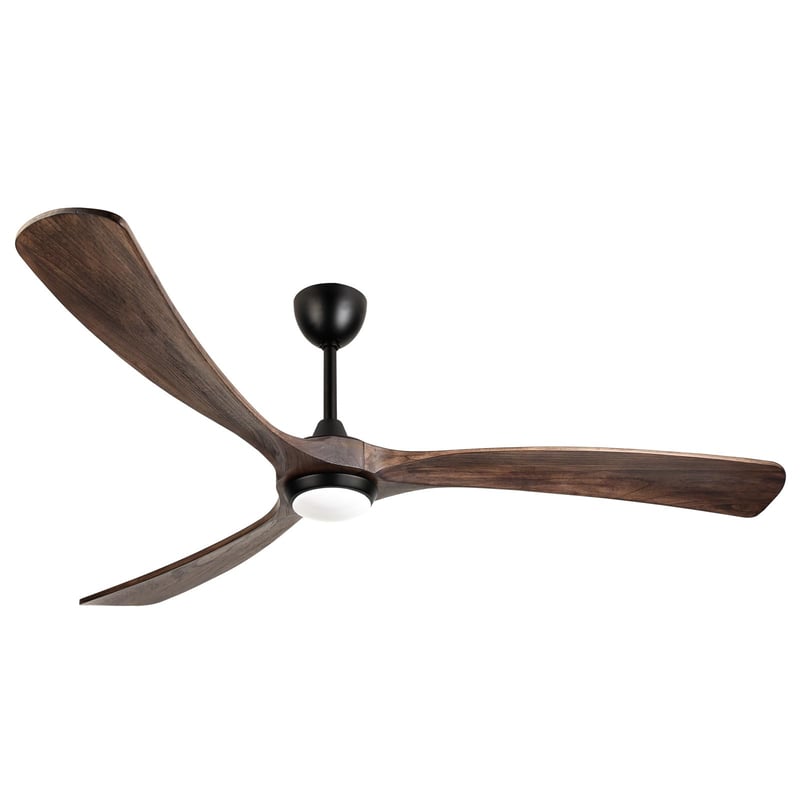 Ovlaim 183 cm stropný ventilátor s LED osvetlením – inteligentné WiFi ovládanie, diaľkové ovládanie, 6 rýchlostí, dub-čierna, DC motor, exteriér-interiér