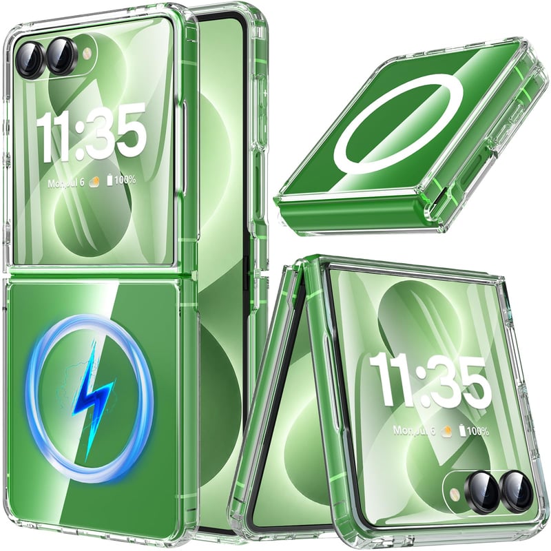 Husă OWKEY pentru Samsung Galaxy Z Flip 8, carcasă magnetică rezistentă la șocuri, compatibilă cu MagSafe, cu protecție de grad militar și spate transparent, husă subțire de protecție