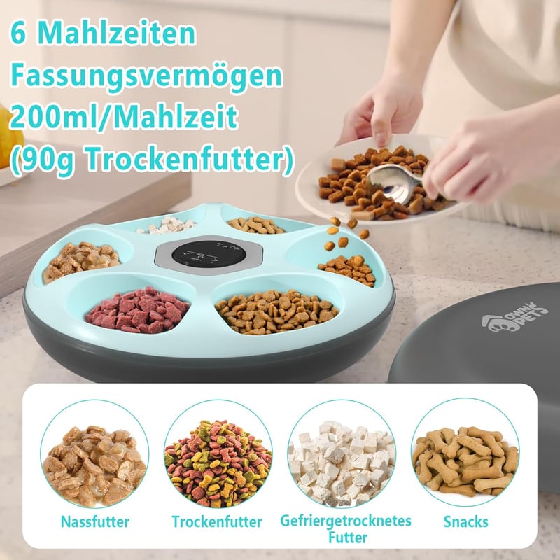 Ownpets 6 adagos automata macskaeledel adagoló időzítővel, nedves és száraz táp