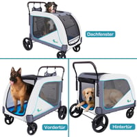 Ownpets Extra Nagy Kutyakocsi 70 kg-ig, Kék-Fehér, Összecsukható, Tárolótáskával, Állítható Fogantyúval, Gumikerekes 2