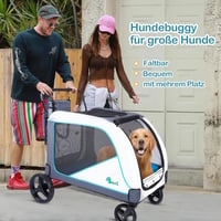 Ownpets Extra Nagy Kutyakocsi 70 kg-ig, Kék-Fehér, Összecsukható, Tárolótáskával, Állítható Fogantyúval, Gumikerekes 9