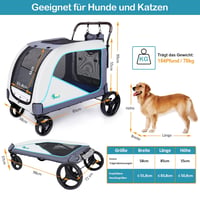 Ownpets Extra Nagy Kutyakocsi 70 kg-ig, Kék-Fehér, Összecsukható, Tárolótáskával, Állítható Fogantyúval, Gumikerekes 6