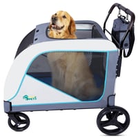 Ownpets Extra Nagy Kutyakocsi 70 kg-ig, Kék-Fehér, Összecsukható, Tárolótáskával, Állítható Fogantyúval, Gumikerekes 1