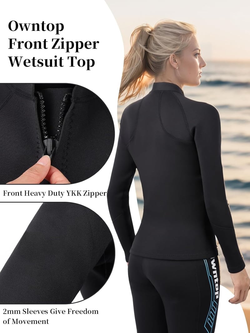 Owntop 2mm Neoprén Búvárruha Felső Férfi Női Hosszú Ujjú Cipzárral