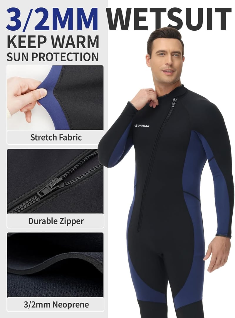 Owntop 3/2 mm neoprén wetsuit elöl cipzárral, nyújtható búvárkodási ruha férfiaknak és nőknek