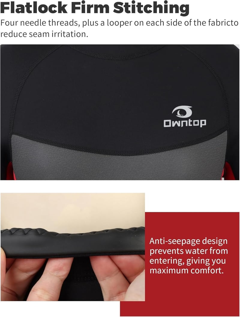 Owntop 3/2mm Neoprén Wetsuit Férfi és Női Búvárkodáshoz, Szörfözéshez - L, Women Red