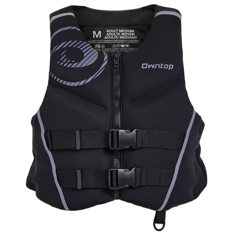 Vestă de înot pentru adulți Owntop din neopren, vestă de flotabilitate pliabilă, ajutor pentru înot cu centură de siguranță dublă, pentru navigație, caiac și pescuit, gri, mărimea L