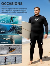 Owntop neoprénový potápačský oblek pánsky/dámsky plus size 3/2 mm so zadným zipsom, celotelový termooblek na potápanie v studenej vode a surfovanie, čierny, 3XL 7