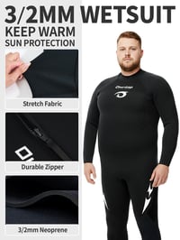 Owntop neoprénový potápačský oblek pánsky/dámsky plus size 3/2 mm so zadným zipsom, celotelový termooblek na potápanie v studenej vode a surfovanie, čierny, 3XL 4