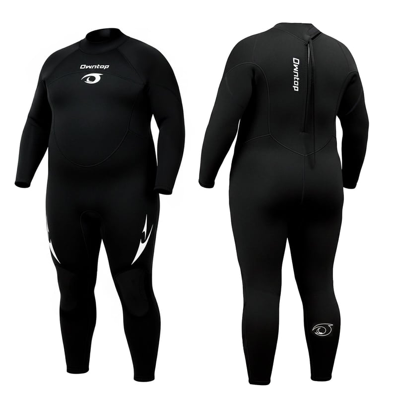 Owntop neoprénový potápačský oblek pánsky/dámsky plus size 3/2 mm so zadným zipsom, celotelový termooblek na potápanie v studenej vode a surfovanie, čierny, 3XL