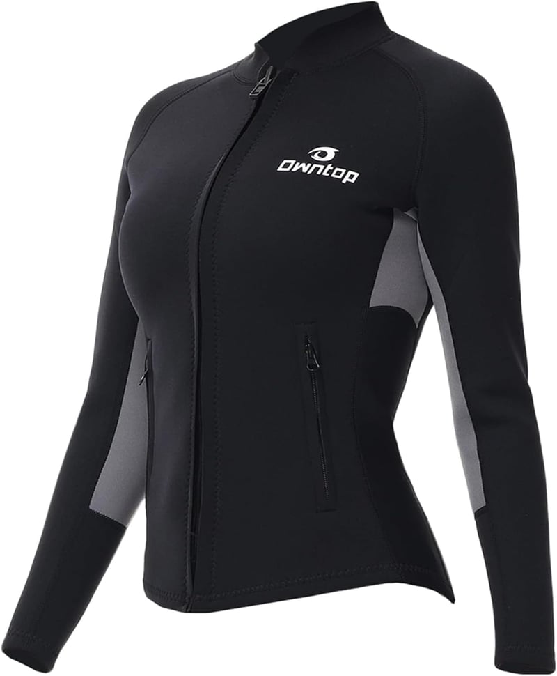 Owntop Neoprén Wetsuit Felső 2mm Hosszú Ujjú Férfi Női Vízálló Dzseki YKK Cipzárral