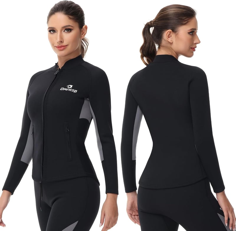 Owntop Neoprén Wetsuit Felső 2mm Hosszú Ujjú Férfi Női Vízálló Dzseki YKK Cipzárral