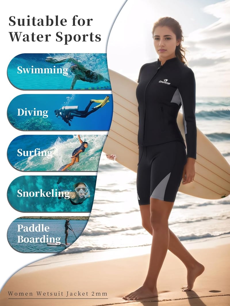 Owntop Neoprén Wetsuit Felső Férfi Női 2mm Hosszú Ujjú Elülső Zippes - L, Women's Grey