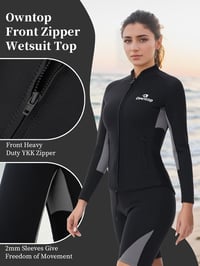 Owntop Neoprén Wetsuit Felső Férfi Női 2mm Hosszú Ujjú Elülső Zippes - L, Women's Grey 5