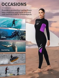 Dámsky celotelový neoprénový oblek Owntop 3/2 mm, ultra-elastický zimný surfový oblek s dlhým rukávom, zapínanie na zips vzadu, fialový, veľkosť 3XL 6