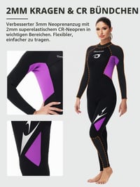 Dámsky celotelový neoprénový oblek Owntop 3/2 mm, ultra-elastický zimný surfový oblek s dlhým rukávom, zapínanie na zips vzadu, fialový, veľkosť 3XL 5