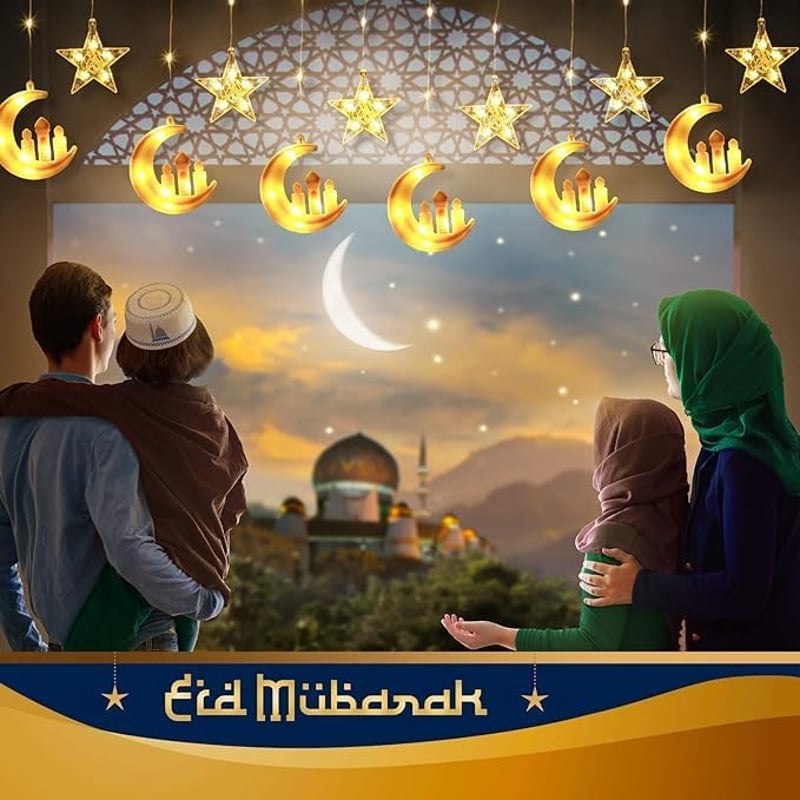 OWOAOOwl 90 LED Ramadán Fényfüzér Csillag Hold Távirányítóval 8 Mód