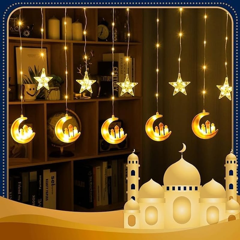 OWOAOOwl 90 LED Ramadán Fényfüzér Csillag Hold Távirányítóval 8 Mód