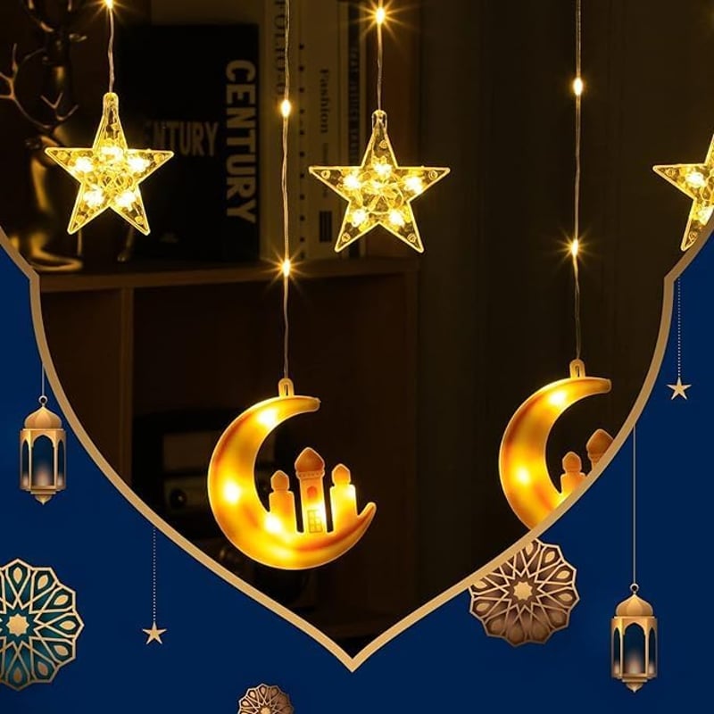 OWOAOOwl 90 LED Ramadán Fényfüzér Csillag Hold Távirányítóval 8 Mód