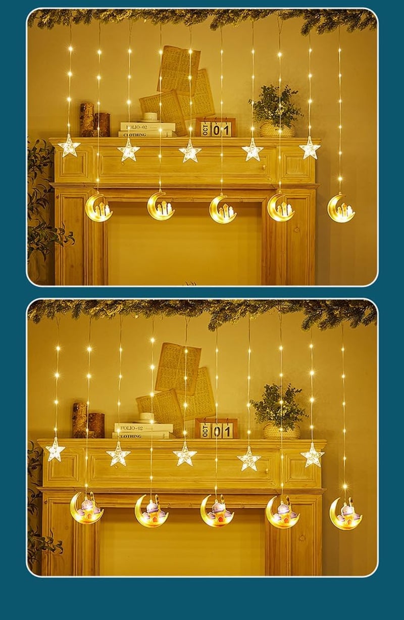 OWOAOOwl 90 LED Ramadán Fényfüzér Csillag Hold Távirányítóval 8 Mód