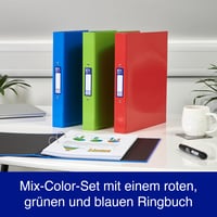 Dosar cu inele Oxford A4, cotor 4 cm, mecanism cu 2 inele, roșu, verde, albastru, 3 buc. 3