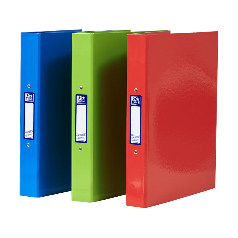 Dosar cu inele Oxford A4, cotor 4 cm, mecanism cu 2 inele, roșu, verde, albastru, 3 buc.