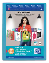 Dosar cu șină Oxford Polyvision A4, 30 de buzunare, 60 de pagini, copertă din polipropilenă, albastru 1