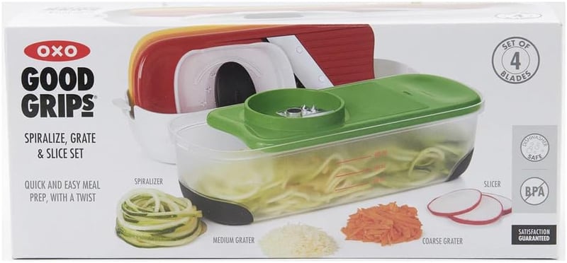 OXO Good Grips rozsdamentes reszelő és szeletelő szett spirálvágóval - Burrs & Slice Set