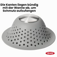 Silikónové sitko do odtoku OXO Good Grips – zachytávač vlasov pre výsuvné a klasické odtoky, sivé, 11,4 cm 3