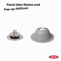 Silikónové sitko do odtoku OXO Good Grips – zachytávač vlasov pre výsuvné a klasické odtoky, sivé, 11,4 cm 2