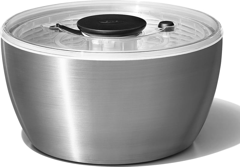 OXO Steel odstredivka na šalát s nerezovým vekom – manuálna práčka a sušička na šalát