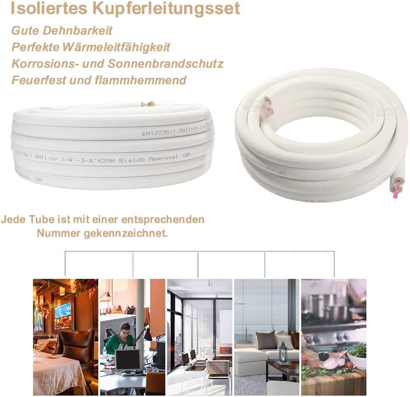Oxycute 2x3m réz hűtőcsatorna szett 9000/12000 BTU klímához szigetelt csövek