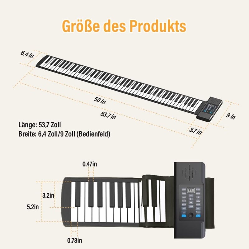 OYAYO 88 Billentyűs Összecsukható Roll Up Piano MIDI Elektronikus Billentyűzet 128 Hangszer