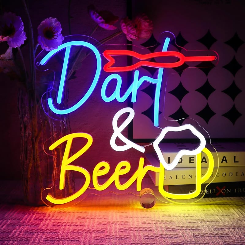 OYCGZV Darts Beer LED Neon Fali Lámpa - Retro Stílusú Világító Dekoráció Bárba, Játékszobába, Férfi Barlangba, 33,5x32 cm