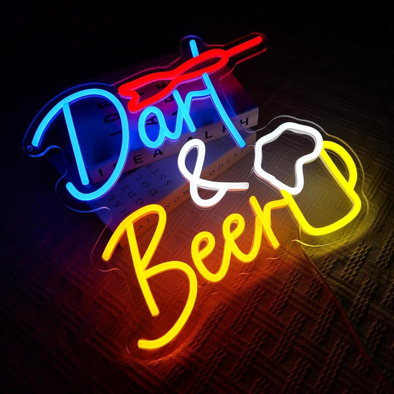 OYCGZV Darts Beer LED Neon Fali Lámpa - Retro Stílusú Világító Dekoráció Bárba, Játékszobába, Férfi Barlangba, 33,5x32 cm