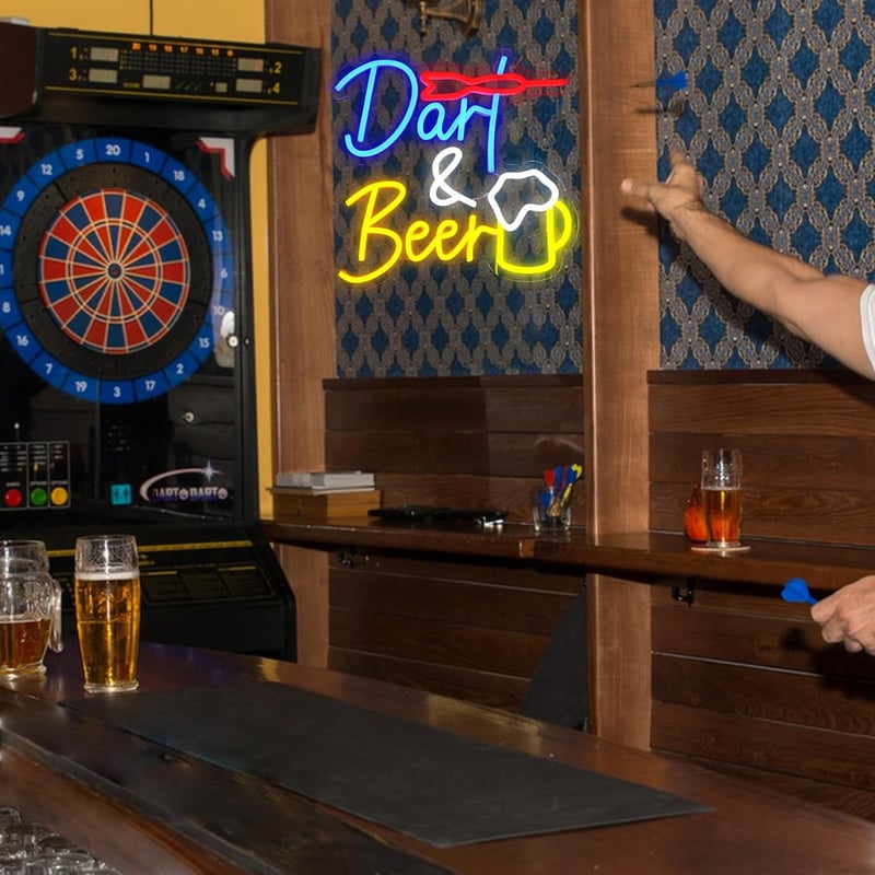 OYCGZV Darts Beer LED Neon Fali Lámpa - Retro Stílusú Világító Dekoráció Bárba, Játékszobába, Férfi Barlangba, 33,5x32 cm