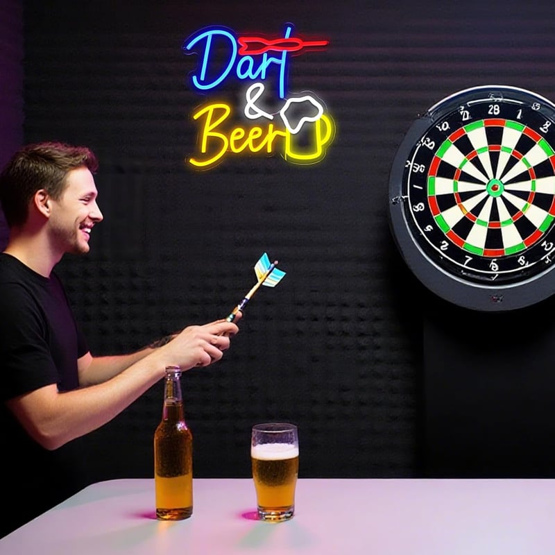 OYCGZV Darts Beer LED Neon Fali Lámpa - Retro Stílusú Világító Dekoráció Bárba, Játékszobába, Férfi Barlangba, 33,5x32 cm
