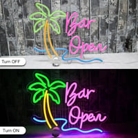 OYCGZV Pálmafás Bar Open LED Neon Fali Világítás - Dekoratív Fényreklám Bárba, Kávézóba, Otthoni Pubba, Nyári Parti Dekorációhoz, 40x31 cm 6