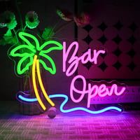 OYCGZV Pálmafás Bar Open LED Neon Fali Világítás - Dekoratív Fényreklám Bárba, Kávézóba, Otthoni Pubba, Nyári Parti Dekorációhoz, 40x31 cm 1