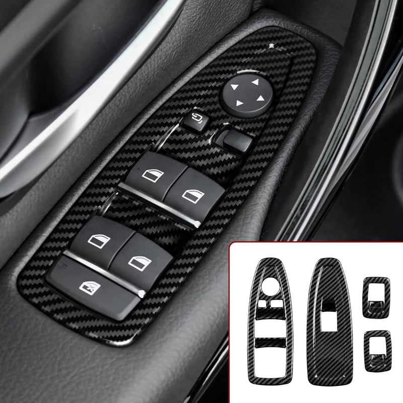 OYDDL 4db Szénszálas Ablakemelő Kapcsoló Borítás BMW F30 F34 3GT Modellekhez - ABS Karbon Hatású Autó Kiegészítő