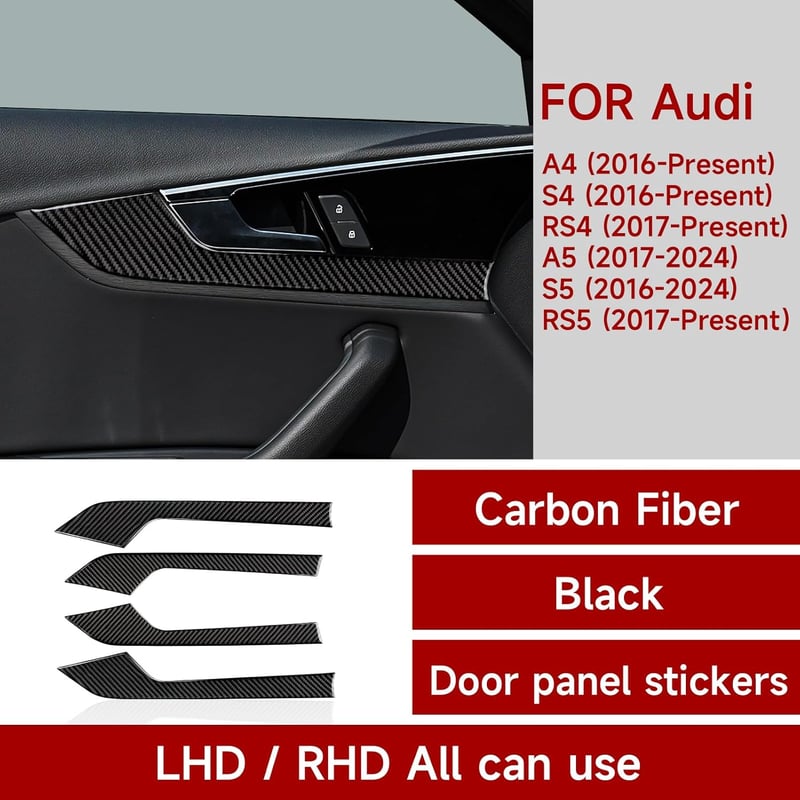 OYDDL Szénszálas Ajtópanel Szellőző Borítás - 4 db Karbon Matrica Szett Audi A4/S4/RS4/A5/S5/RS5 Modellekhez (2016-2025) Belső Dekoráció