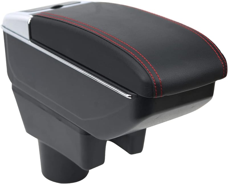 OYHCM Mitsubishi Mirage Space Star Középkonzol Kartámasz Dupla Tárolóval Fekete Bőr - Schwarz mit Rot, Without USB and with holder