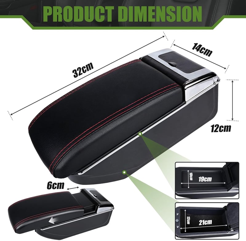 OYHCM Mitsubishi Mirage Space Star Középkonzol Kartámasz Dupla Tárolóval Fekete Bőr - Schwarz mit Rot, Without USB and with holder