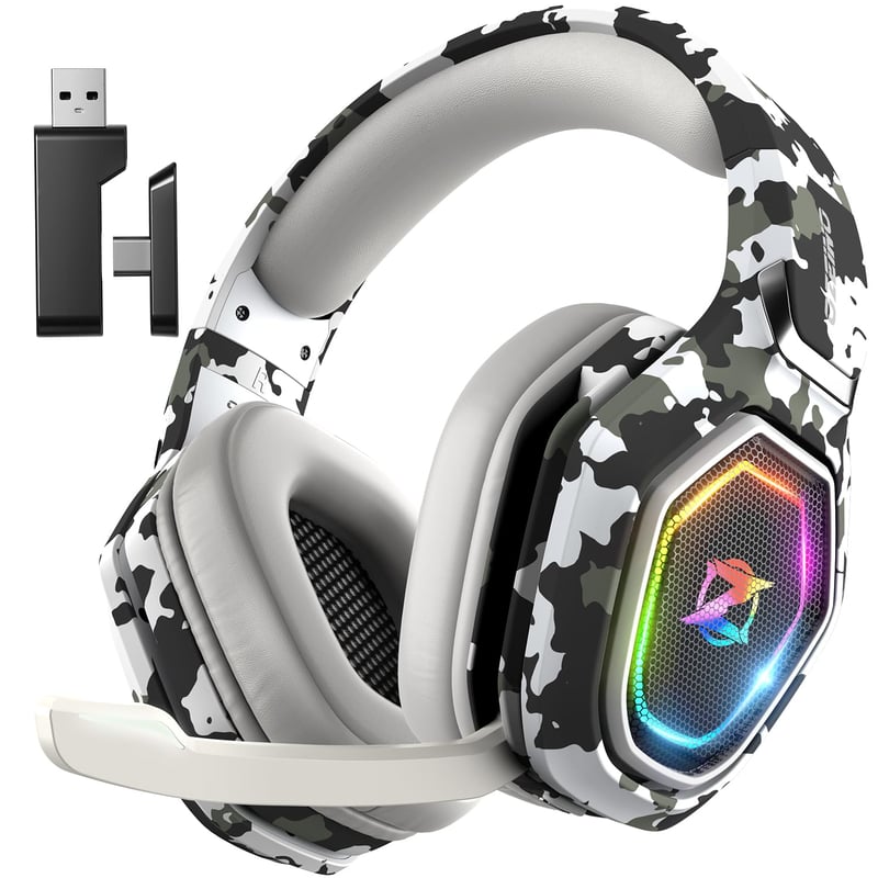 Bezdrôtové herné slúchadlá Ozeino 2,4 GHz s mikrofónom, potlačením hluku, RGB osvetlením, Bluetooth, výdržou batérie 40+ hodín, kompatibilné s PS5/PC/PS4/Mac