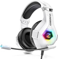 Căști de gaming Ozeino compatibile cu PS4, PS5, PC și Xbox 360, cu microfon, anulare a zgomotului, sunet surround 3D și iluminare RGB pentru gameri 1